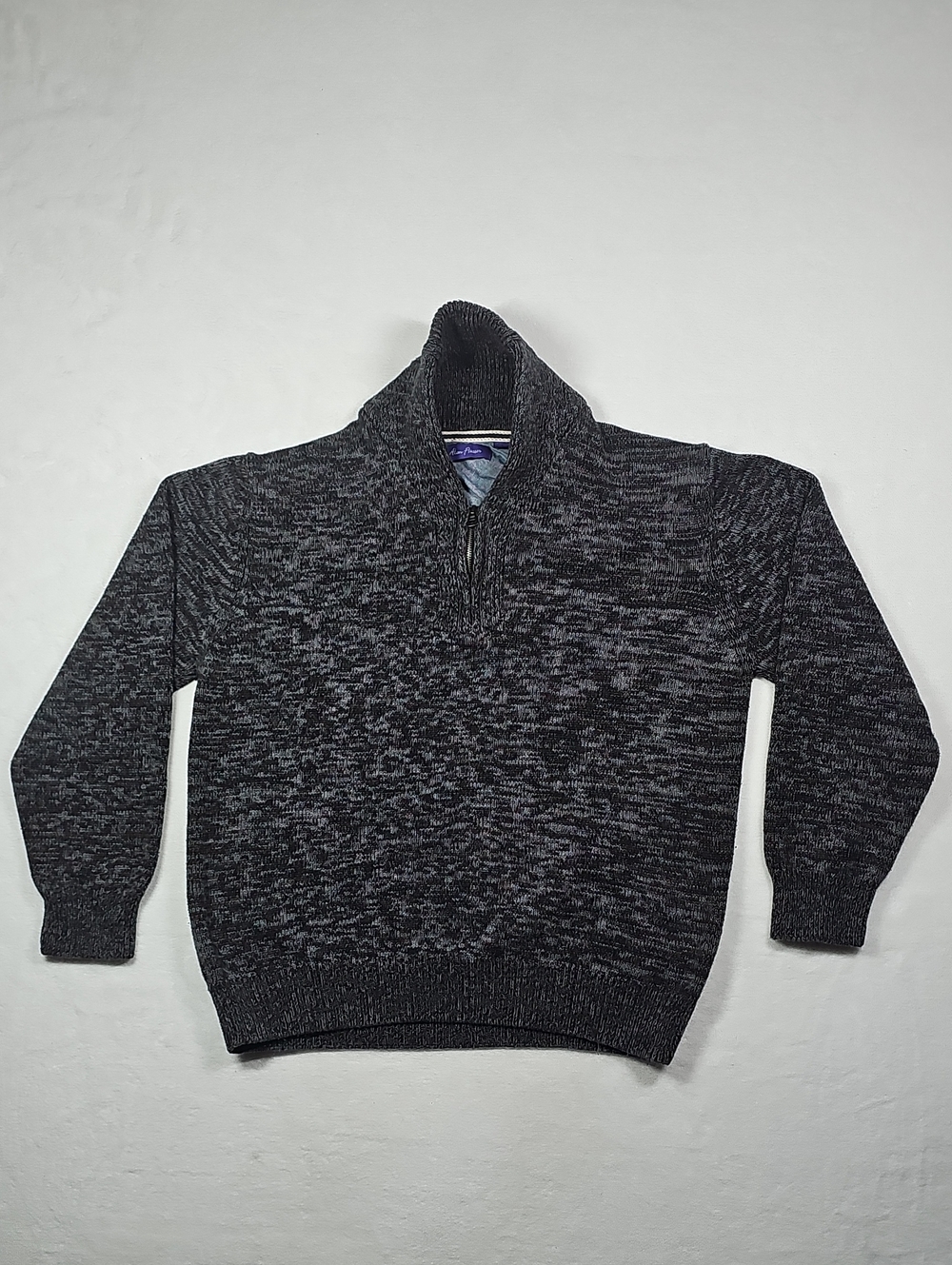 Alan Flusser‎ Men's Charcoal Marled Shawl Collar Half-Zip Sweater